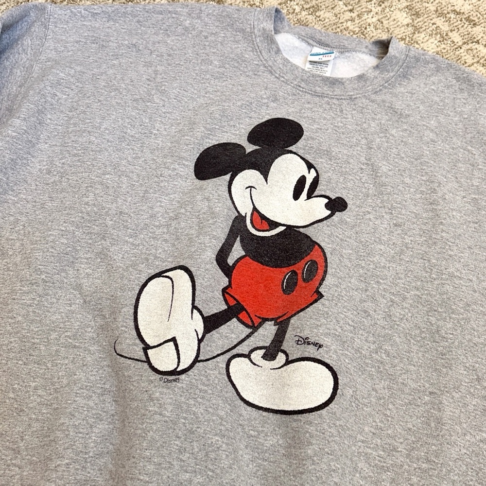 Junk Food Clothing x Disney Mickey Flea Market Fleece Heather Grey Sweatshirt—XL - Picture 3 of 10